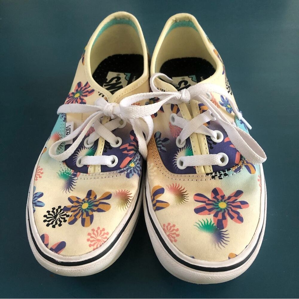 Vans Authentic ComfyCush Floral Daze Yellow & Blue Skate Shoes Womens Si…